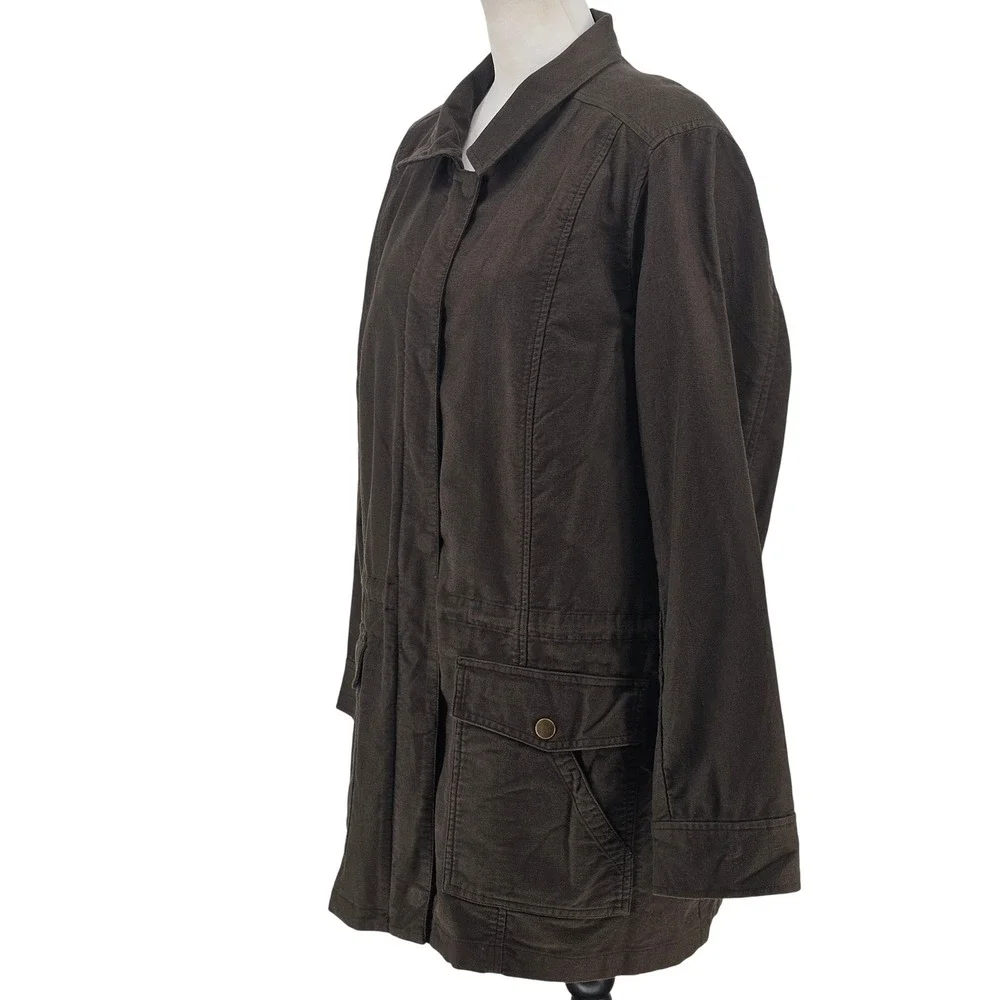 J. Jill Field Jacket XL Brown Removable Quilted Lining Utility Outdoor Barn Coat